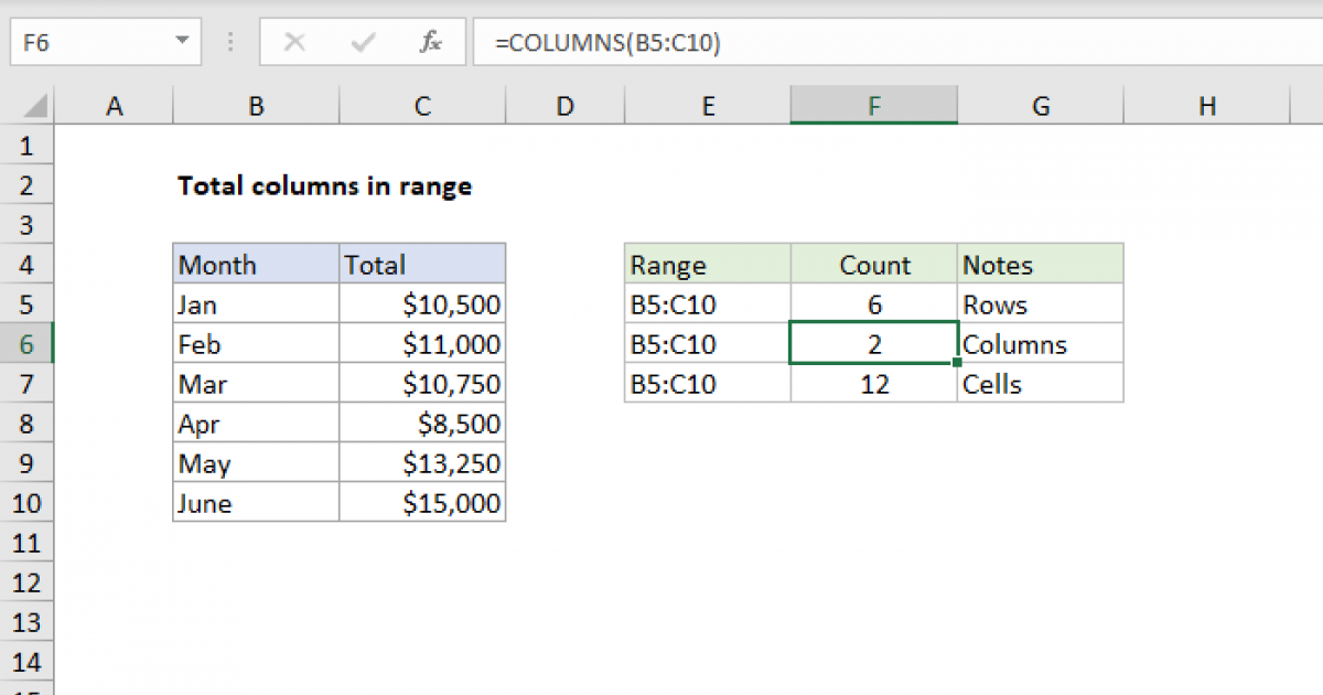 Total Columns In Range Excel Formula Exceljet 9626